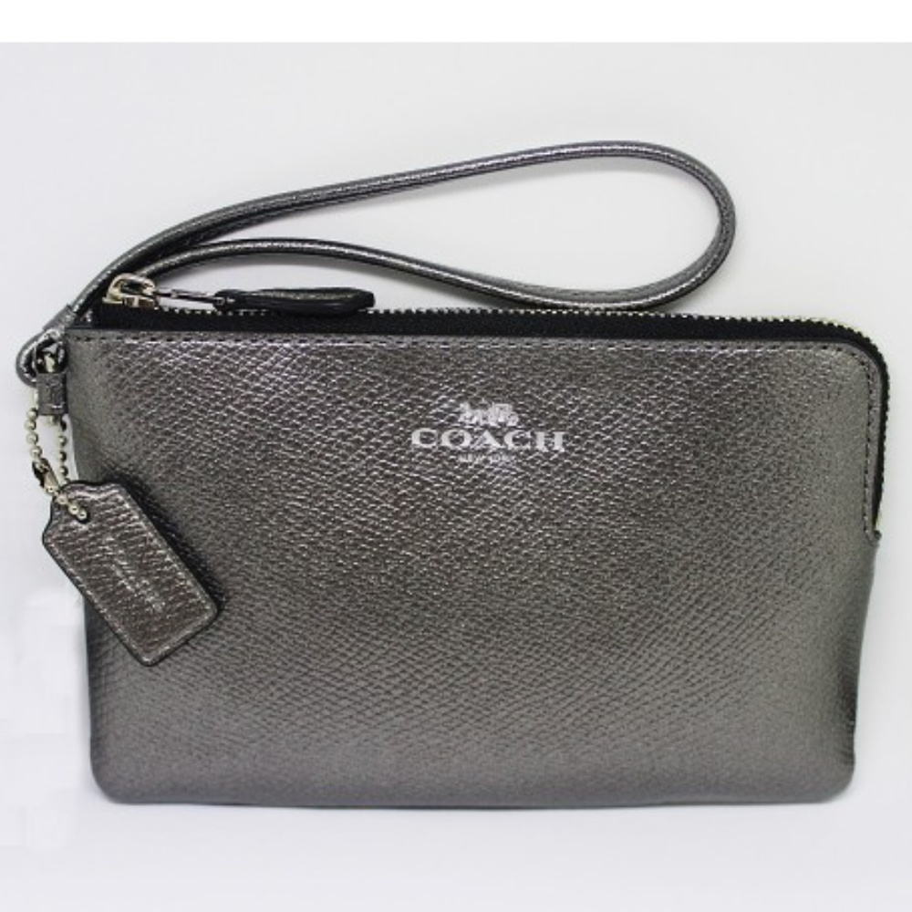 Coach Crossgrain Leather Corner Zip Wristlet